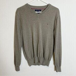 Tommy Hilfiger premium cotton brown gray v-neck sweater size small
